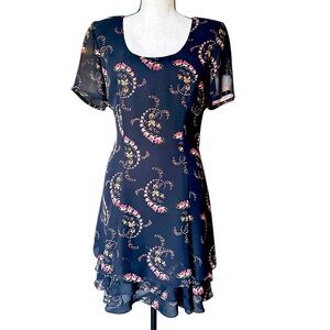 Vintage Liz Claiborne Floral Chiffon Dress - Ruffle Hem, Size 8